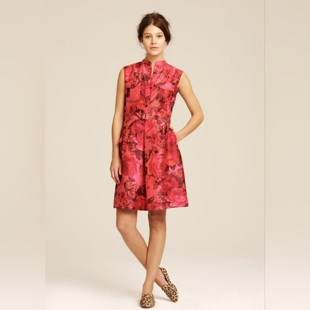 J Crew Bonnie Pink Floral Taffeta Sleeveless Pocket Dress Women's Size 0